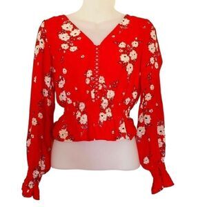 Divided red floral top, 0
